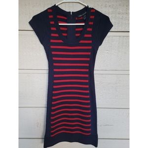 French Connection Navy Blue and Red Striped Bodycon  Dress, size 0.